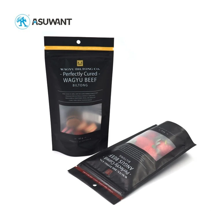Black Matte Plastic Zipper Food Packaging Stand Up Pouch For Beef Jerky Nuts